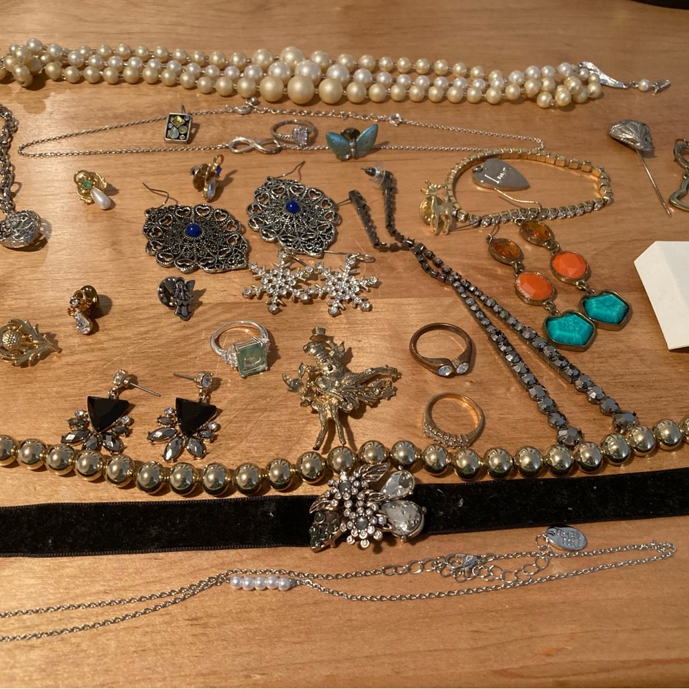 25 + Assorted Costume Jewelry Plus Box of Jewelry Pieces